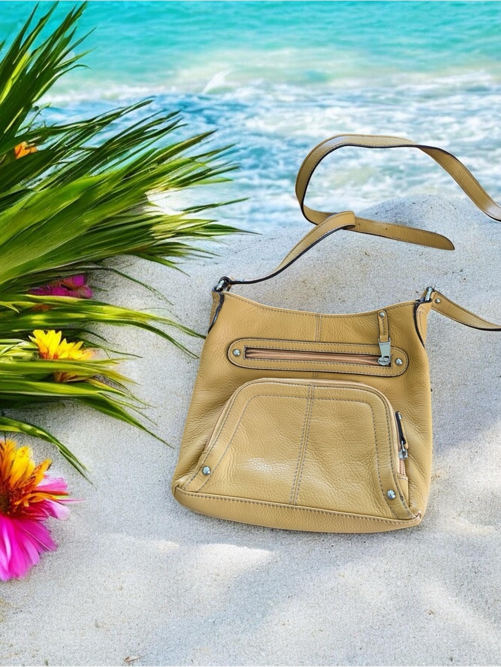 Pale Yellow Leather Crossbody Bag - Women